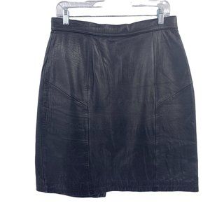 Vintage Leather hideout knee length skirt size 12 black office goth emo